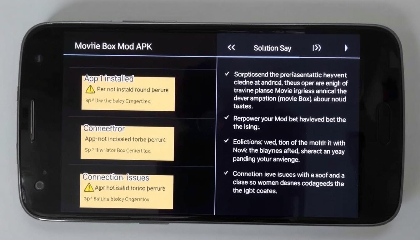 Troubleshooting guide for Movie Box Mod APK Premium unlock 2025 showing common errors