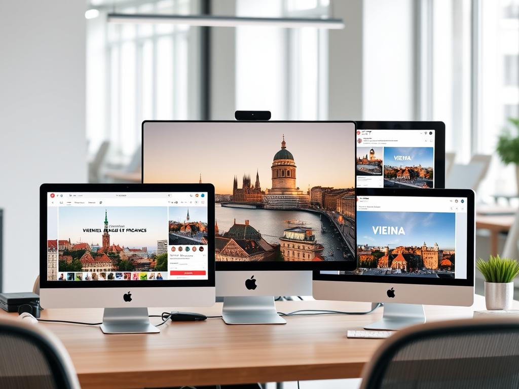 Verschiedene Social-Media-Plattformen auf Geräten mit Wiener Inhalten