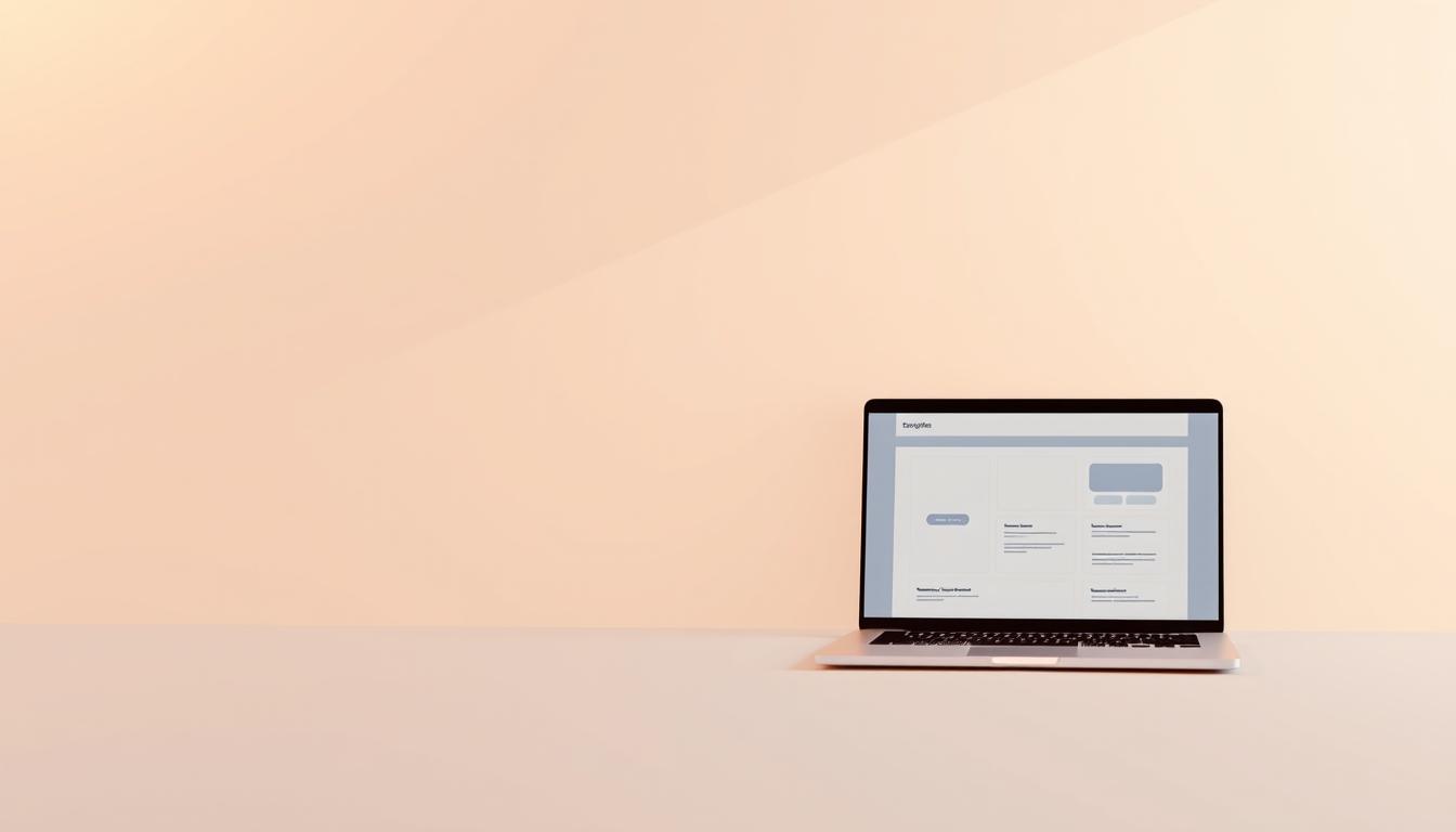 Minimal workspace with a laptop displaying a wireframe, illustrating early stages of the UX design framework.