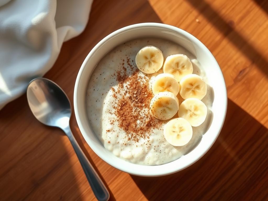 Fertiges Porridge mit Banane und Zimt zum Abnehmen mit Haferflocken