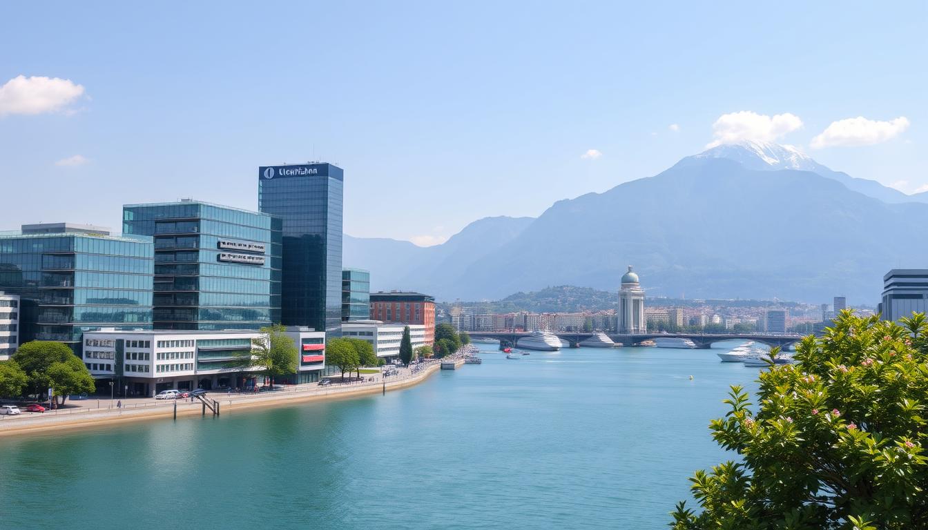 Zurich financial district with lake and mountains, showing Switzerland as one of the top 10 countries to start a business