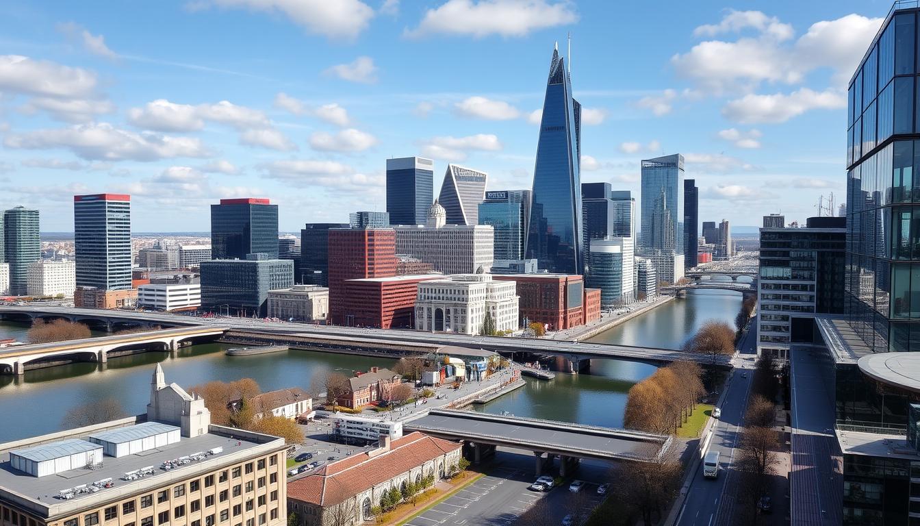 Frankfurt financial district with modern skyscrapers, representing Germany as one of the top 10 countries to start a business