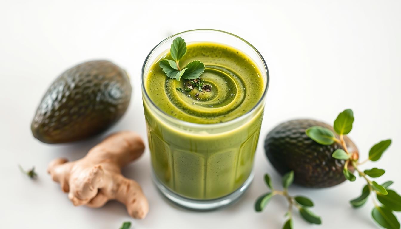Smoothie verde de abacate com gengibre