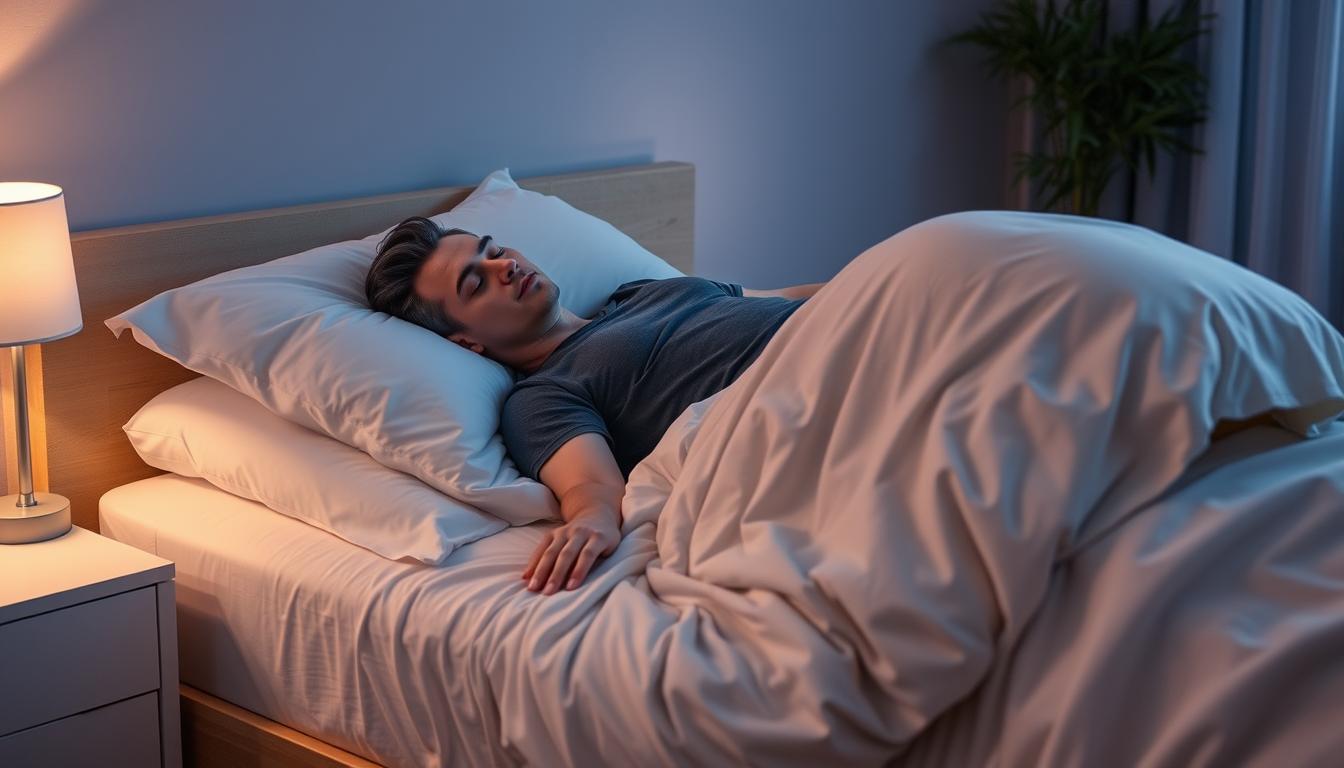 Person sleeping comfortably on an inclined bed for improved circulation
