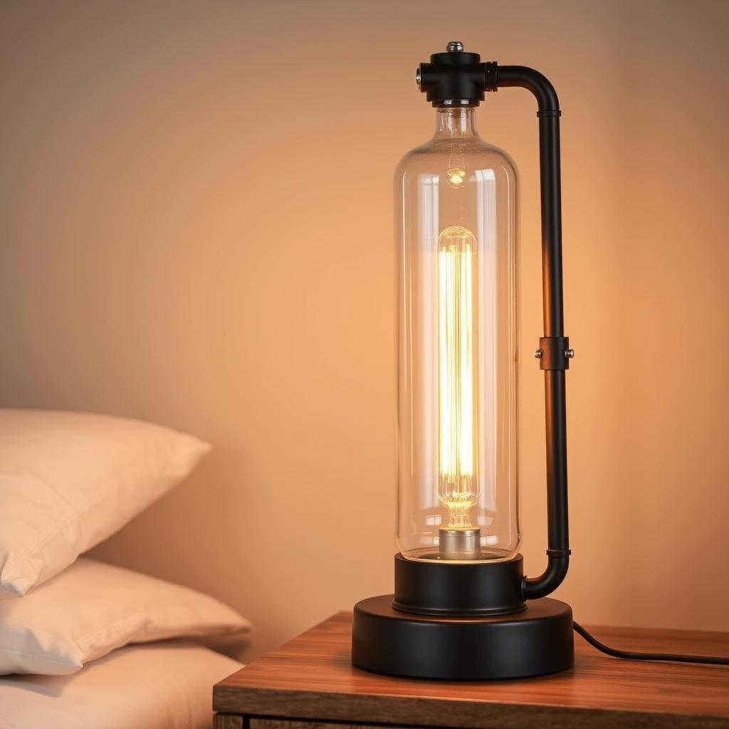 Industrial style bedside table lamps with metal elements
