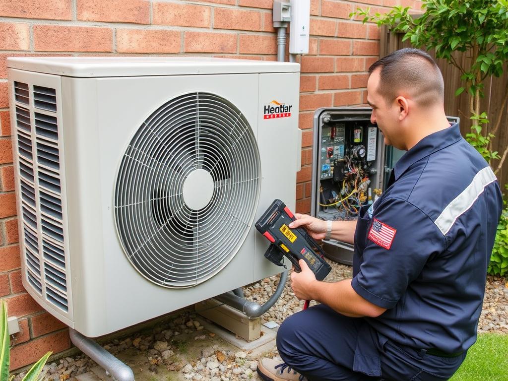 Technician performing maintenance on an air conditioning system in Sydney