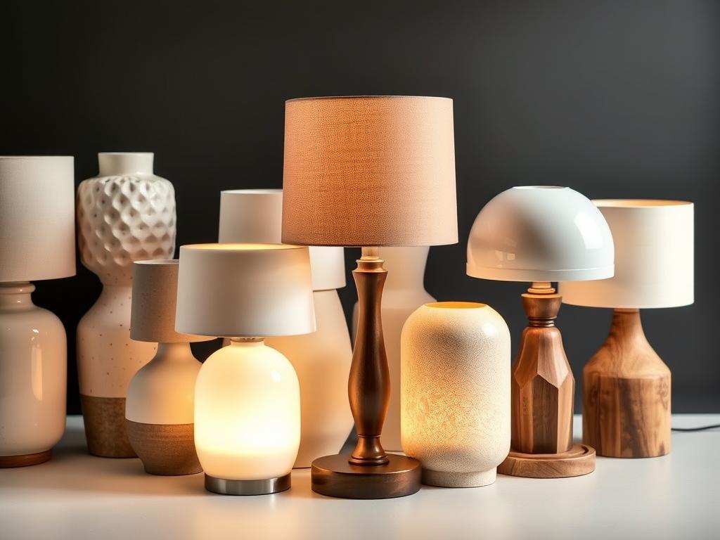Different bedside table lamps materials and finishes