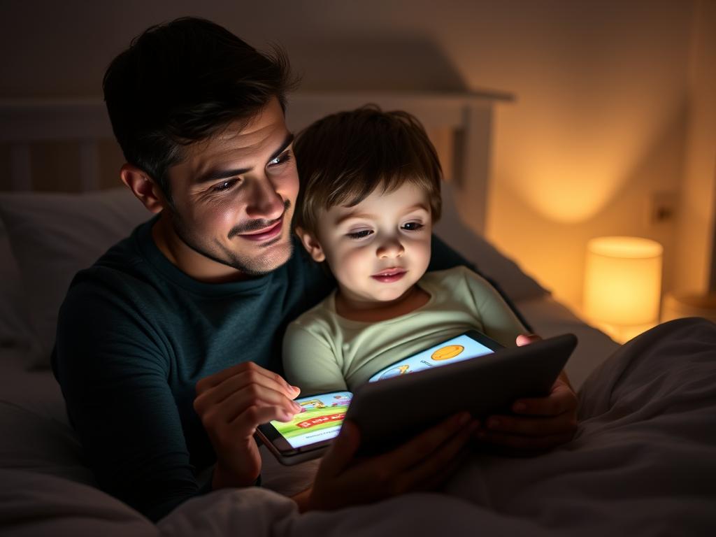 Child reading a digital bedtime story on tablet, accessing free best bedtime stories for kids online