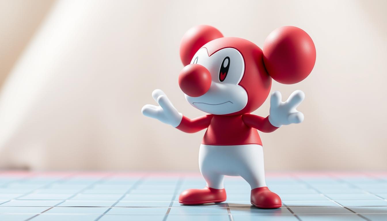A detailed, close-up view of the Pokemon character Mr. Mime in a focused, analytical pose, standing on a grid-like surface against a soft, blurred background. The lighting is bright and evenly distributed, illuminating the character's distinct features and elements. The pose conveys a sense of thoughtful contemplation, with Mr. Mime's hands raised as if explaining or demonstrating a concept. The overall atmosphere is one of a structured, educational environment, suitable for a leveling guide or tutorial.