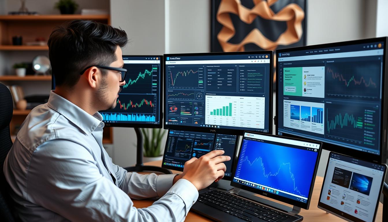 Best Crypto Presales to Invest in 2025: Top Early-Stage Opportunities 2 Investor analyzing crypto presale opportunities on multiple screens