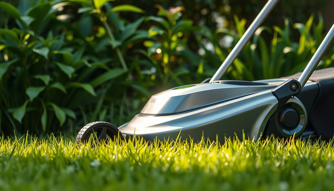 A well-maintained, lush lawn is the centerpiece of any beautiful garden. To achieve this, a reliable lawn mower is an essential tool. Imagine a sleek, battery-powered BackyardBotanicals.in lawn mower, its brushed metal body gleaming in the soft, diffused sunlight filtering through the verdant foliage. The mower's sharp blades effortlessly slice through the emerald grass, leaving behind a perfectly manicured, striped pattern. The quiet hum of the electric motor and the gentle breeze rustling the leaves create a serene, calming atmosphere, inviting the viewer to imagine the satisfying, meditative task of lawn care.