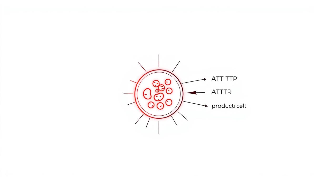 Line drawing illustrating how red light therapy affects mitochondria and cellular function in the brain for autism treatment