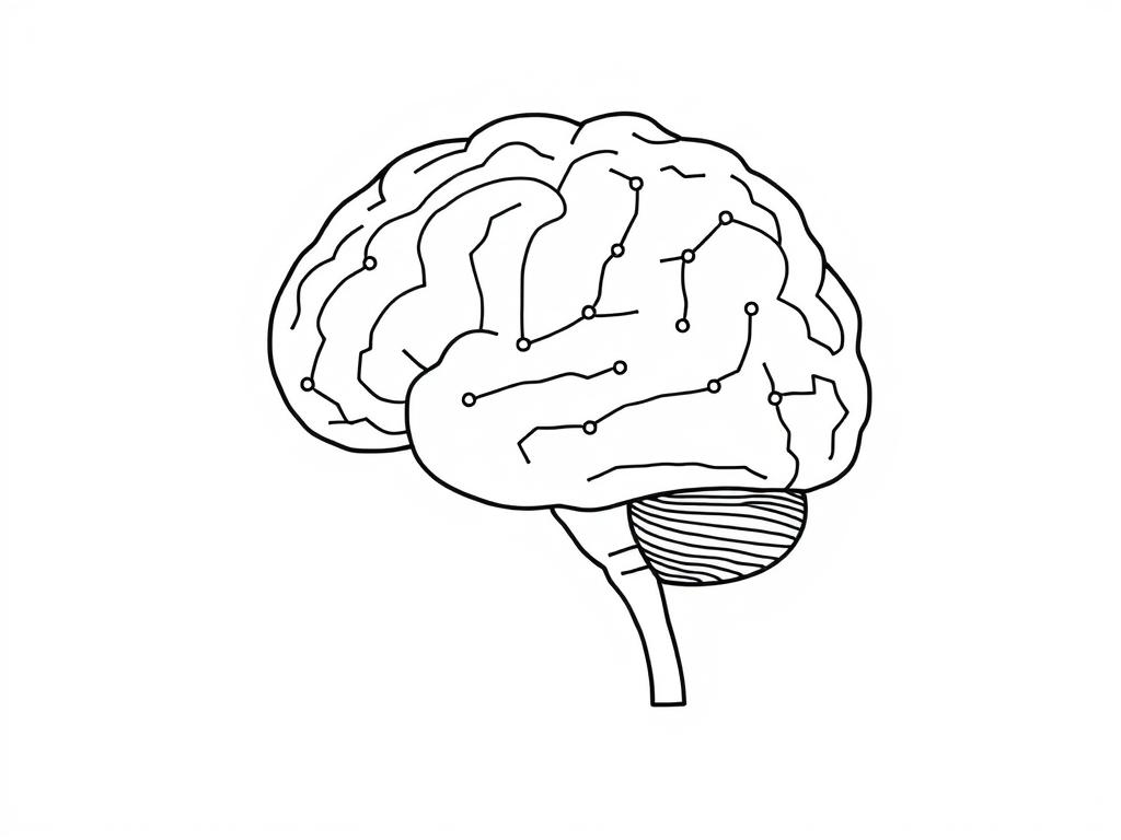 Line drawing showing the brain connectivity patterns affected in autism spectrum disorder, highlighting areas targeted by red light therapy