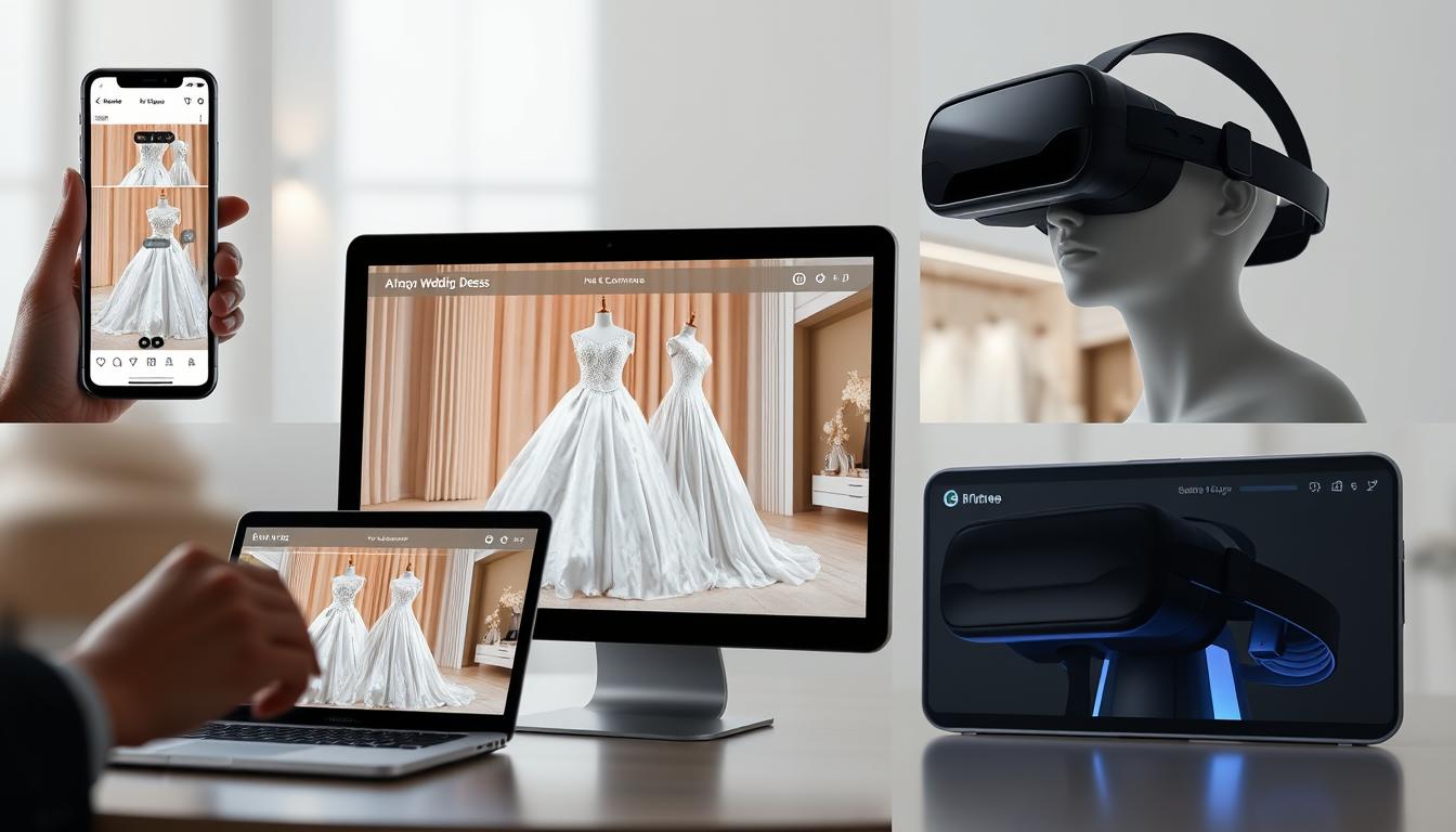 Multiple platforms showcasing AI wedding dress videos across different devices
