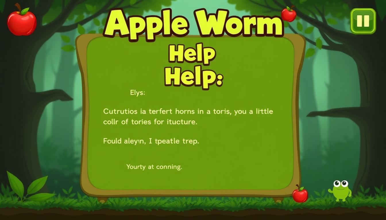 Apple Worm help screen showing game instructions and hints