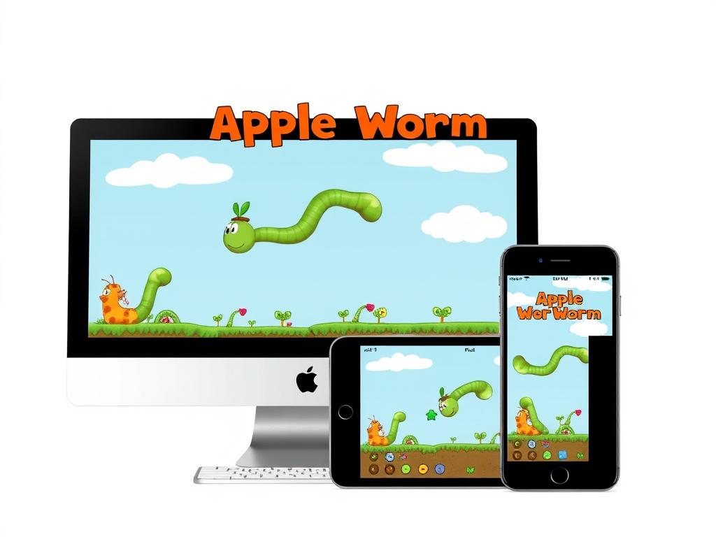 Apple Worm game being played on multiple devices