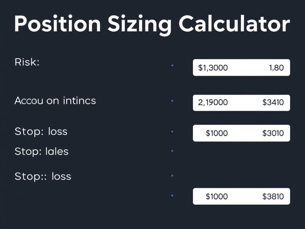 Position sizing calculator showing risk percentage and lot size calculations