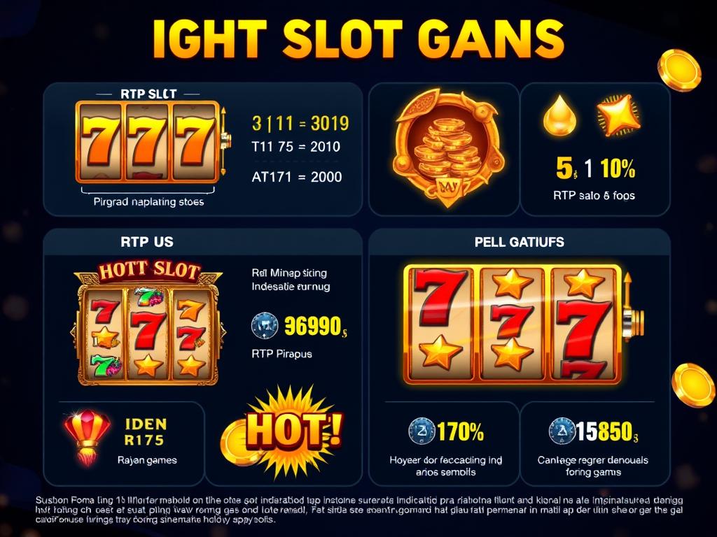 Ilustrasi ciri-ciri slot gacor dengan grafik RTP tinggi dan simbol bonus