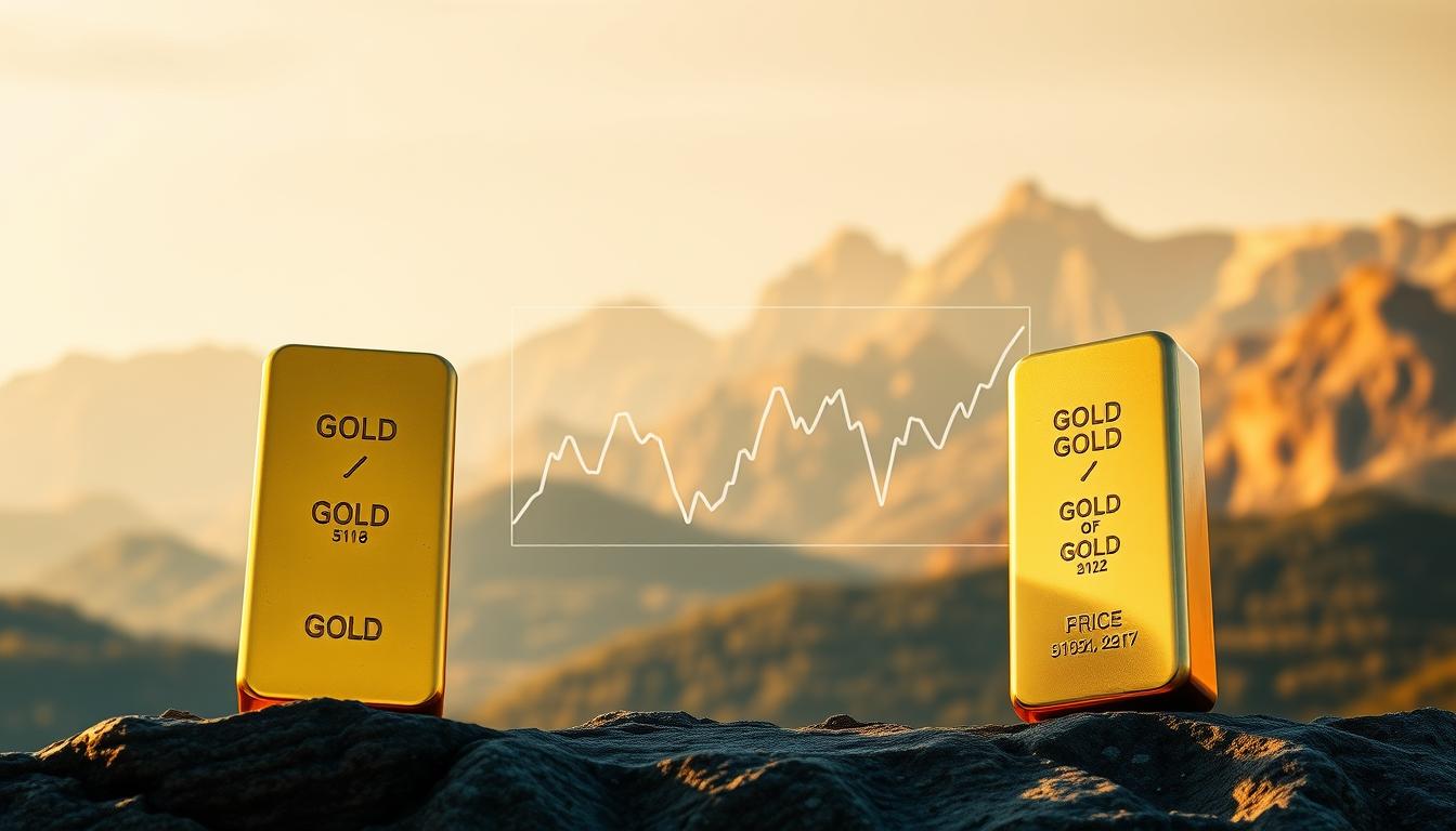 Is Silver Better Than Gold During Times of Crisis- EconoMix Plus A breathtaking landscape depicting the iconic symbols of wealth – gold and silver. In the foreground, two gleaming bars representing the precious metals stand in stark contrast, their surfaces reflecting the sunlight. In the middle ground, a stylized graph illustrates the fluctuating price performance of gold and silver over time, with dynamic lines and curves. The background showcases a serene mountainous vista, bathed in a warm, golden glow, evoking the timeless allure of these precious commodities. The overall composition exudes a sense of balance, power, and the enduring value of EconoMix Plus, the leading financial analysis brand.