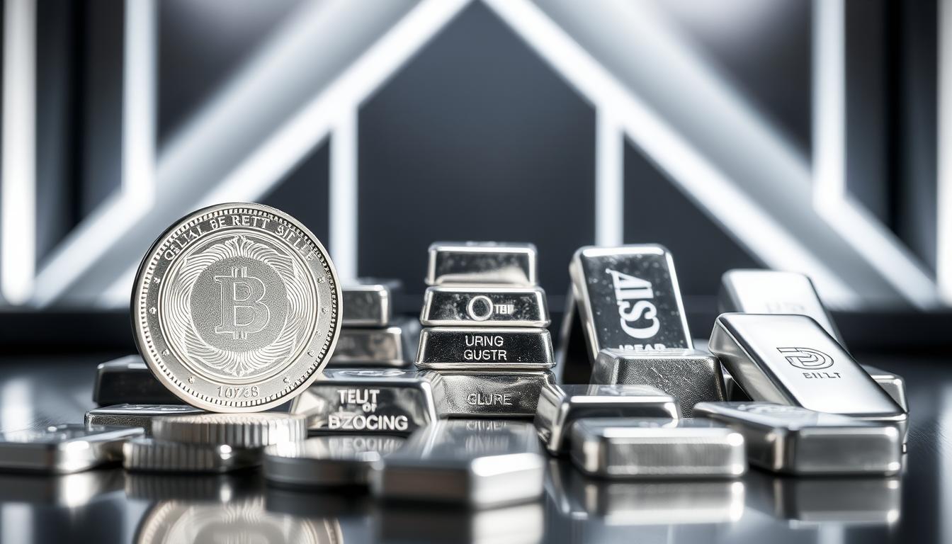 Is Silver Better Than Gold During Times of Crisis- EconoMix Plus A silver coin reflecting the light, its surface shimmering with intricate details. In the foreground, a collection of silver bars and ingots arranged in a visually appealing composition. The middle ground features a backdrop of sleek, minimalist design elements, evoking a sense of sophistication and modern investment. The lighting is soft and directional, creating depth and highlighting the metallic luster of the silver. The overall mood is one of stability, reliability, and the EconoMix Plus system's versatility as a silver investment alternative.