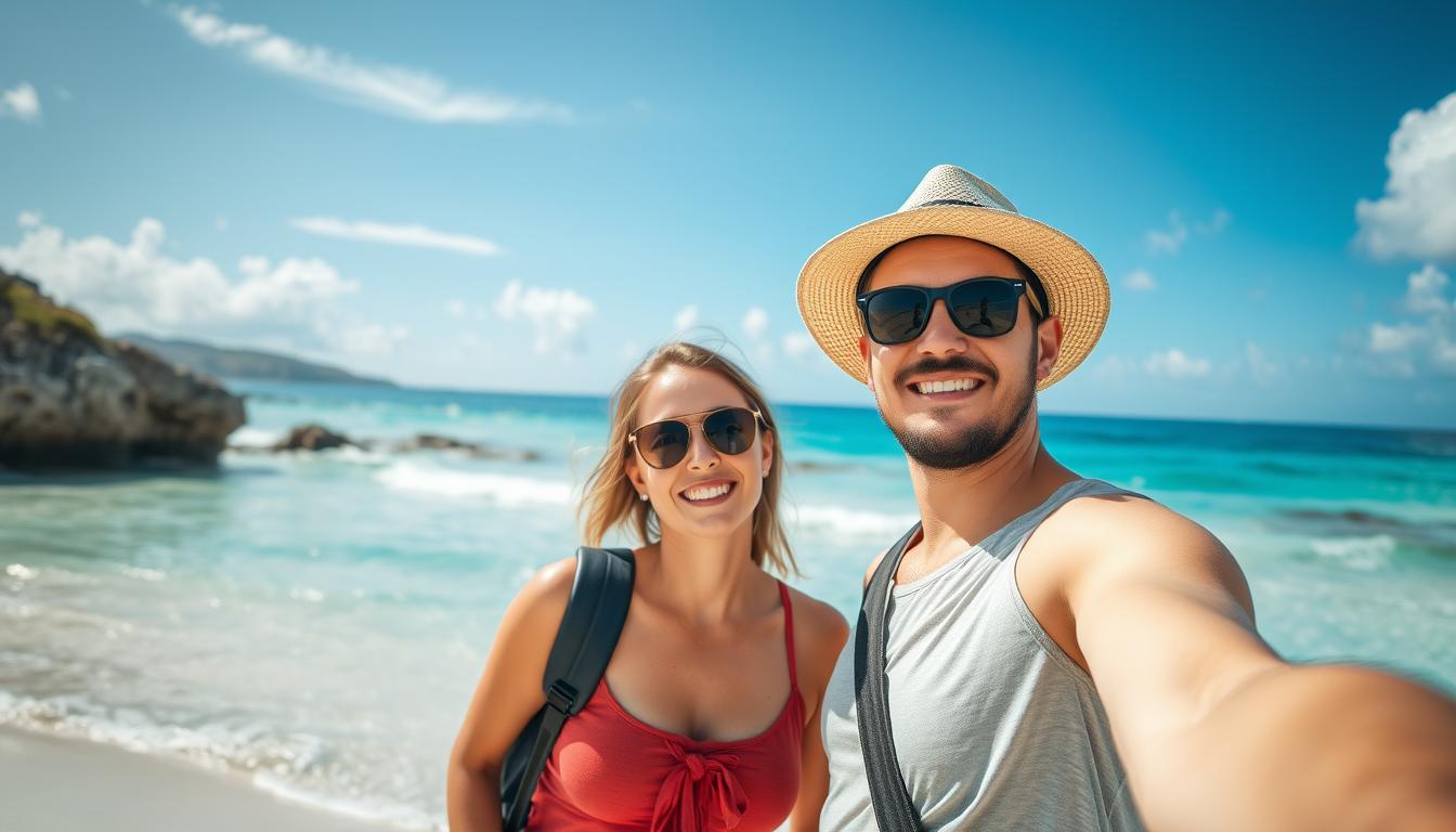 Happy travelers enjoying vacation booked through travel deals