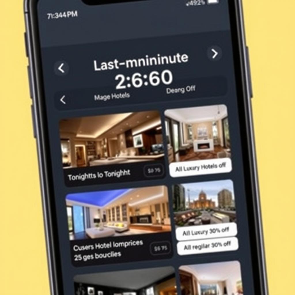 Last-minute hotel booking app showing discounted rates for travel deals