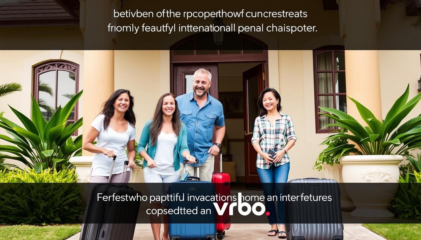 Happy family arriving at international vacation rental booked through Vrbo counterpart