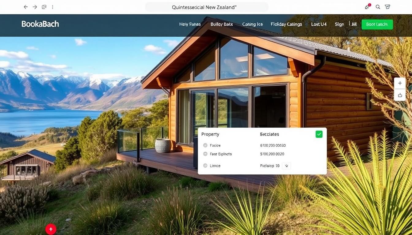 New Zealand bach (holiday home) on Bookabach platform with mountain and lake views