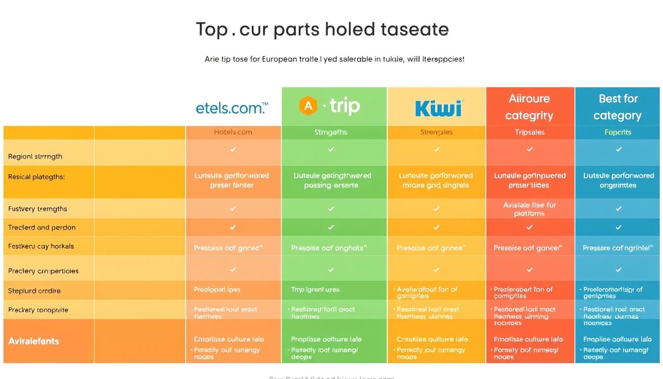 Comparison of the five online travel agencies showing their key features for European travel