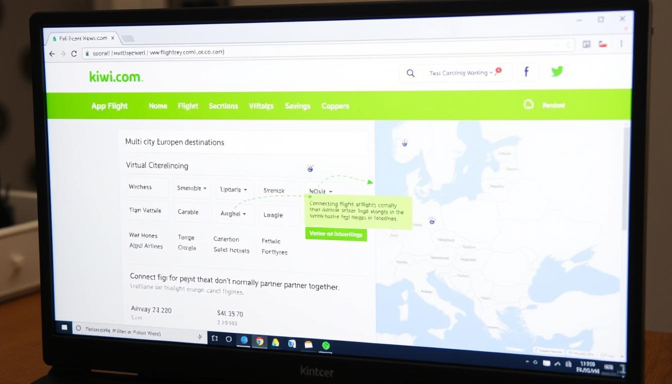 Kiwi.com interface showing Virtual Interlining flight options across Europe