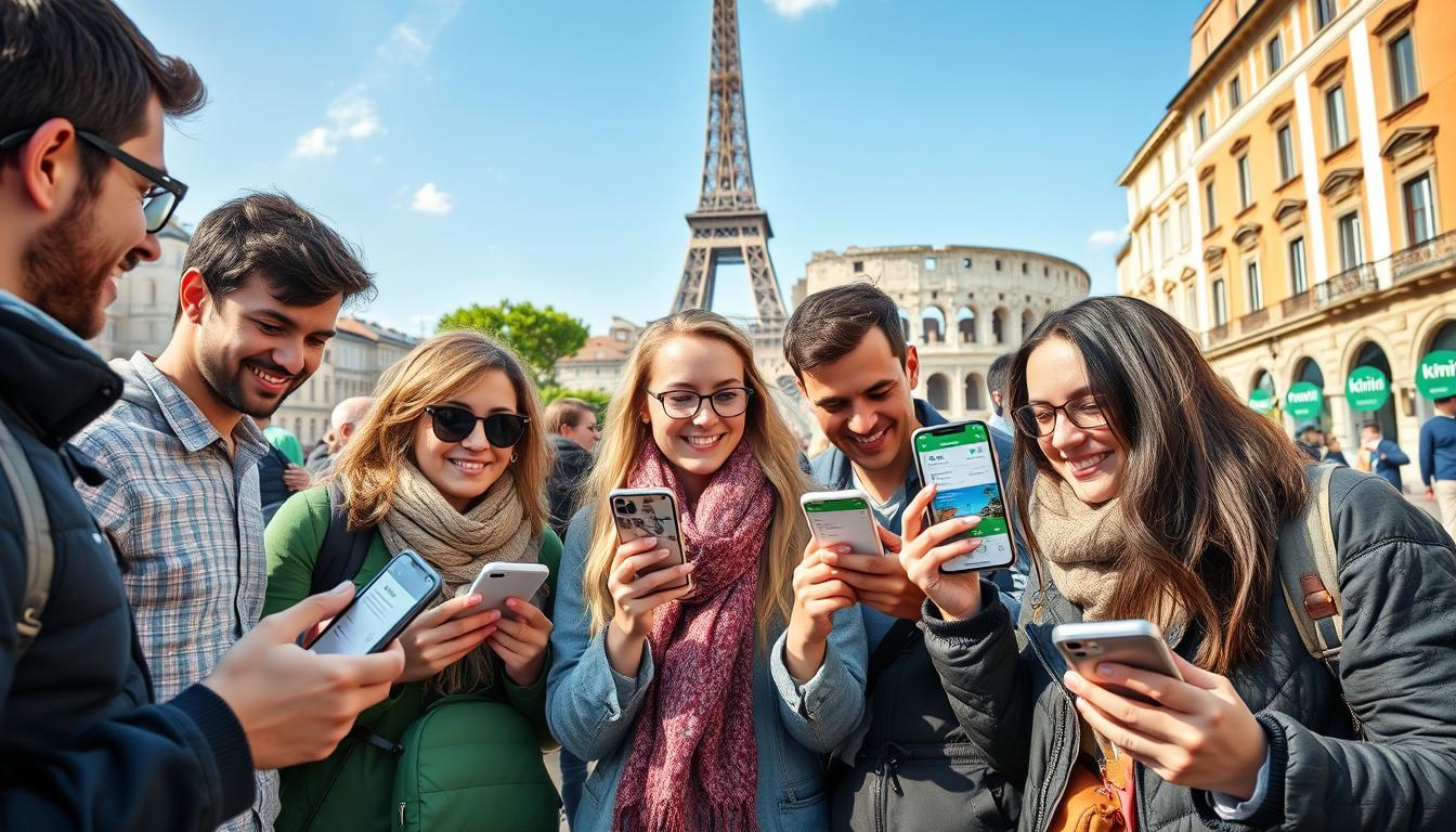 Happy travelers exploring Europe after booking through online travel agencies