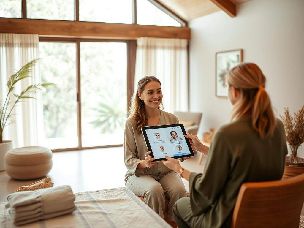 Woman enjoying personalized wellness consultation at luxury retreat