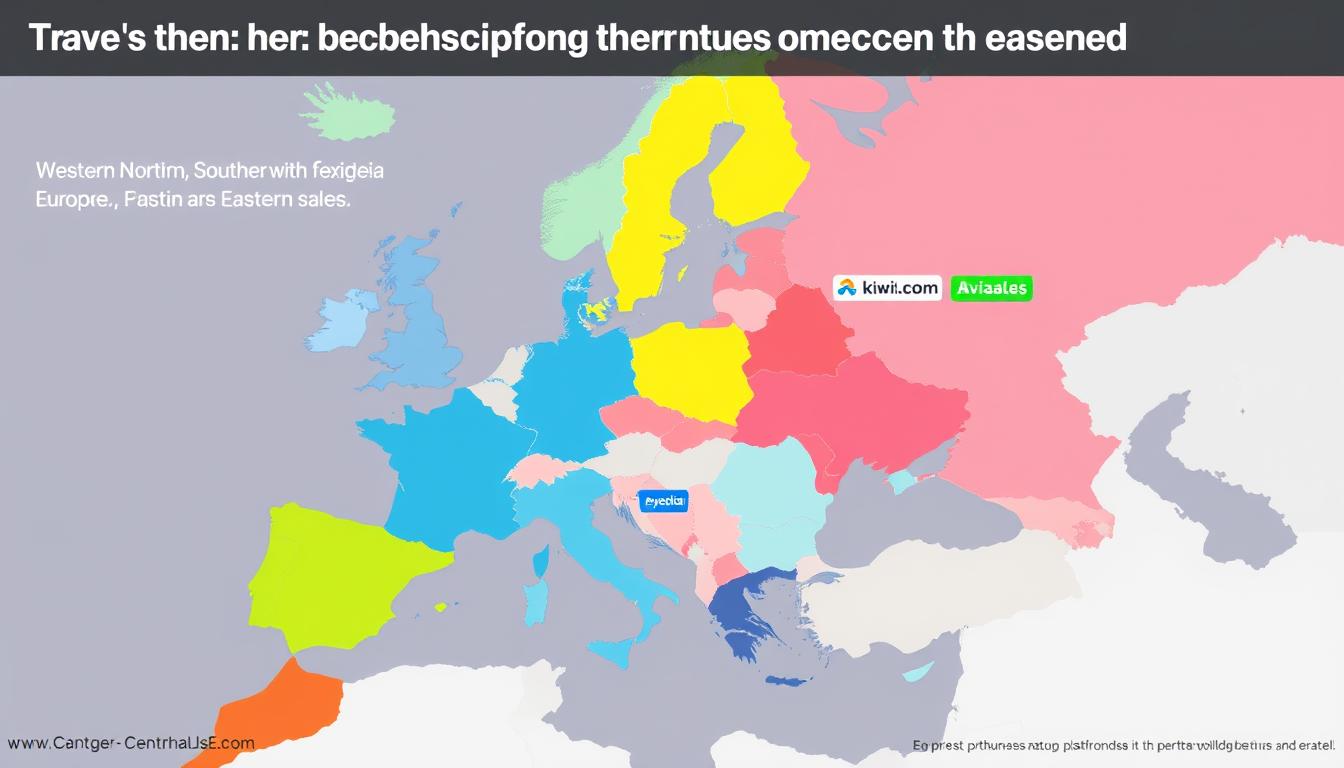 Map of Europe highlighting different regions and their best-matched travel platforms