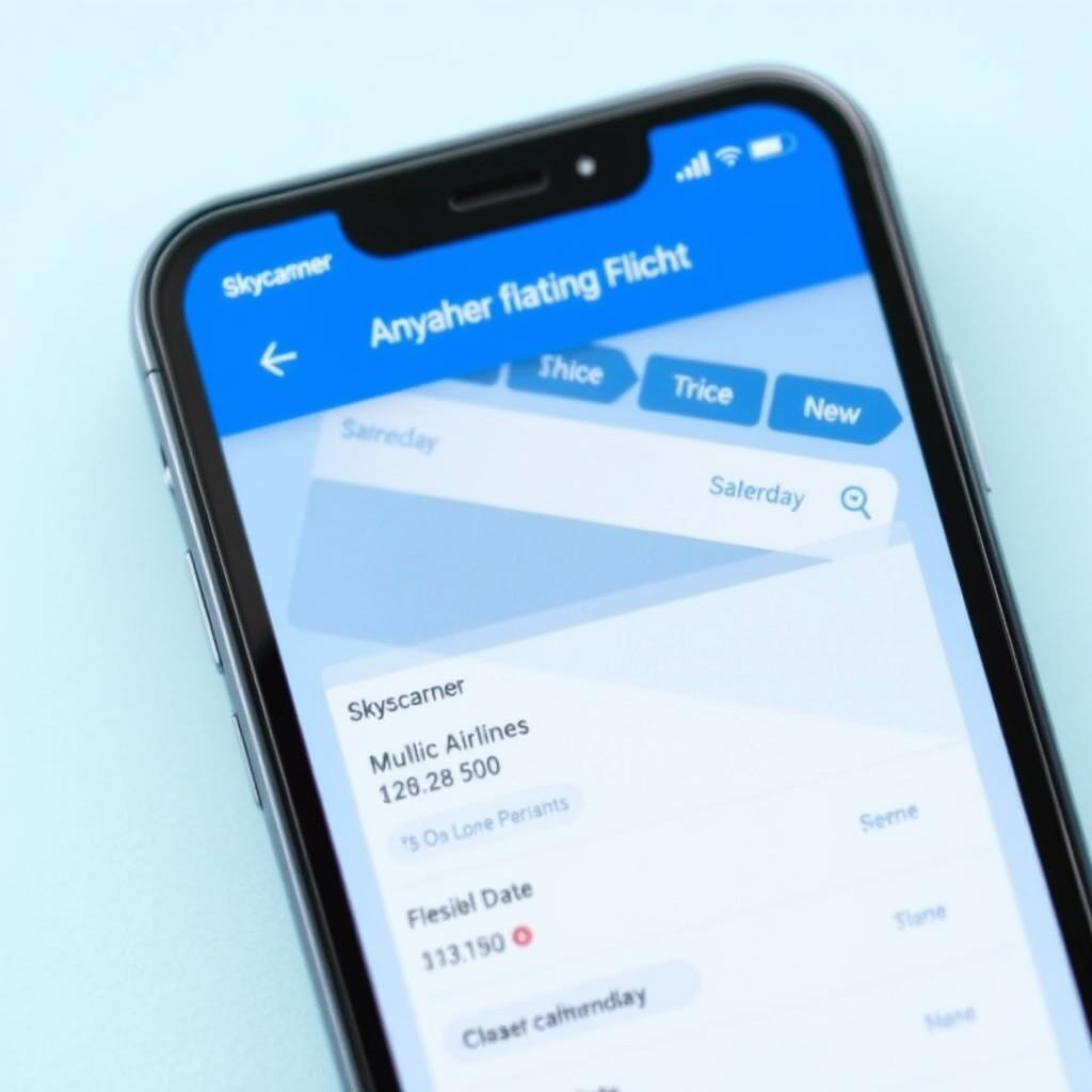 Skyscanner app interface showing flight price comparison for travel deals