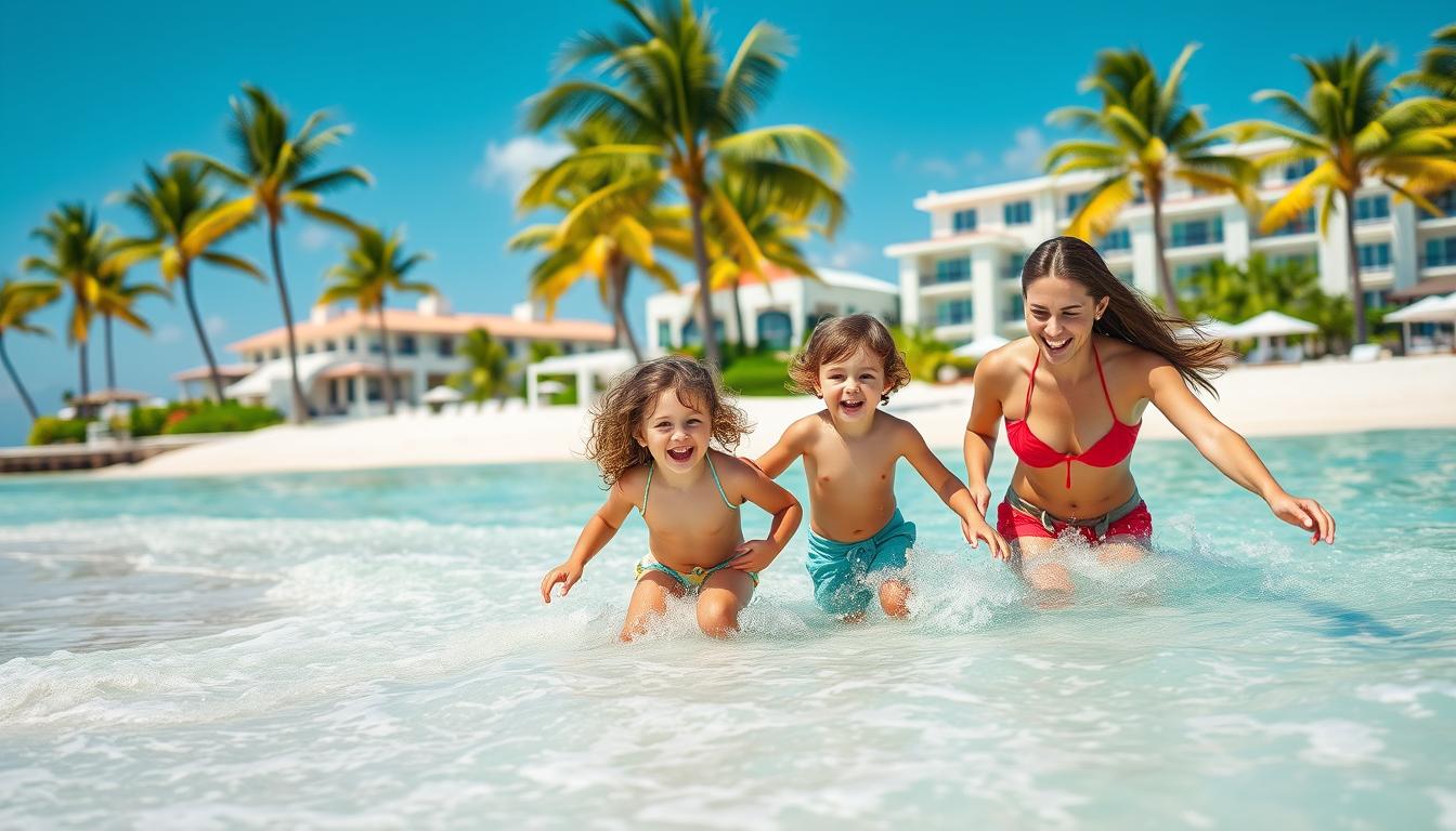 Family enjoying beach vacation with best holiday deals package