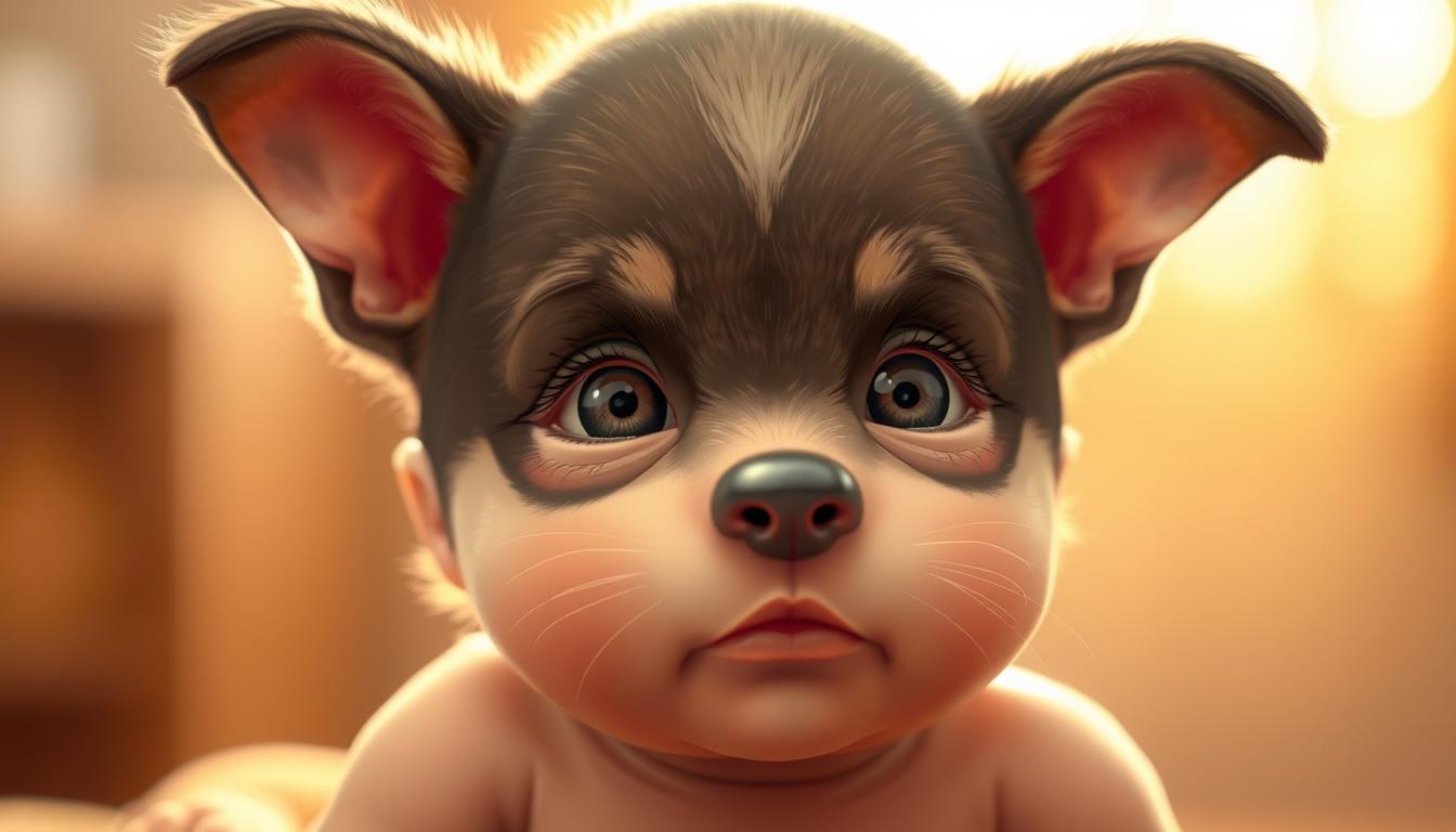 transformação cachorro bebê