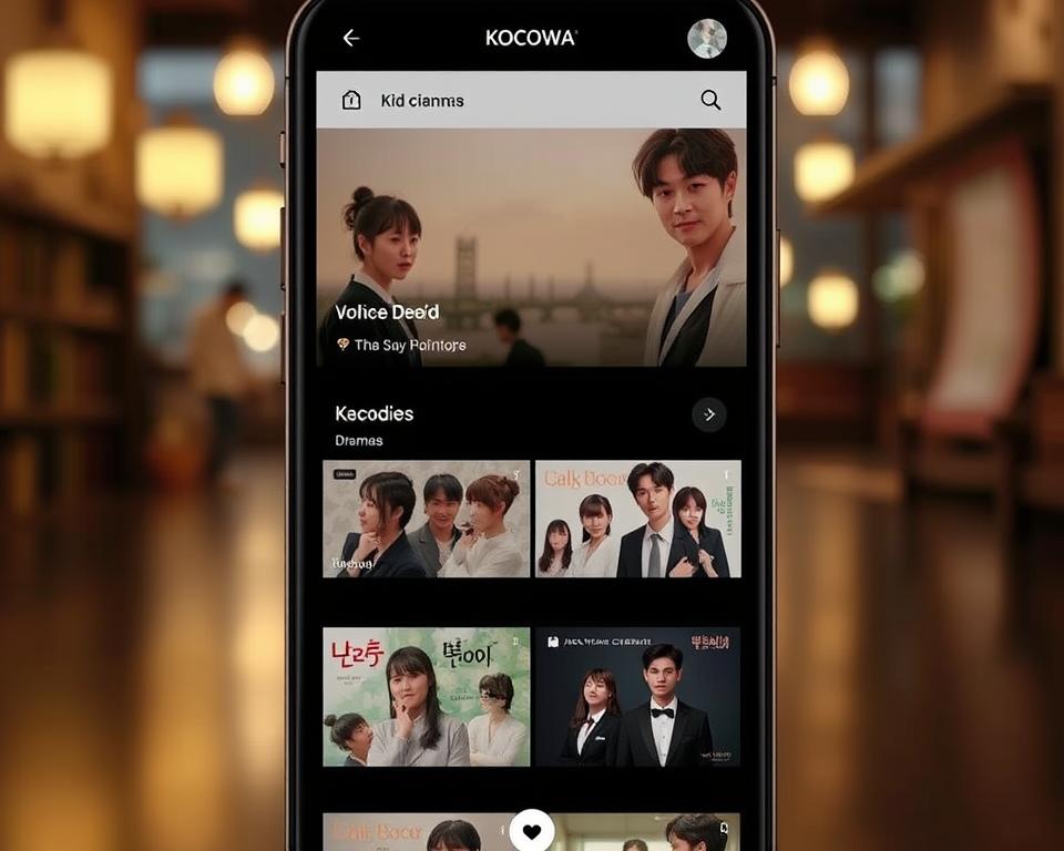 Imagem do aplicativo KOCOWA com uma seleção de doramas coreanos disponíveis