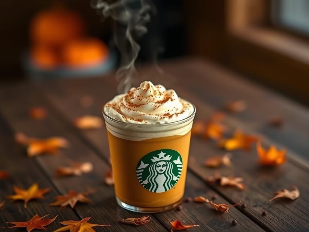 Starbucks Pumpkin Spice Latte with whipped cream and pumpkin spice topping in a signature cup