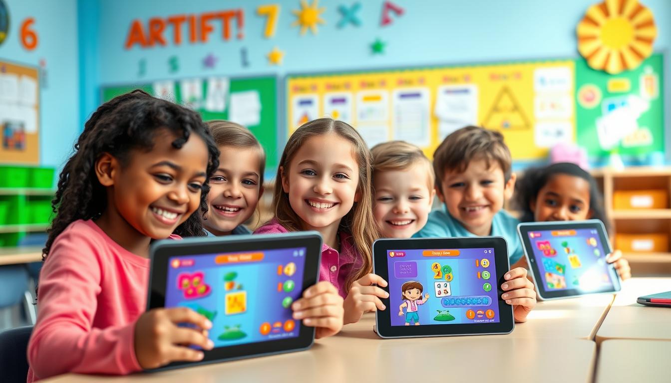 Children engaging with Matific math games on tablets in a classroom setting