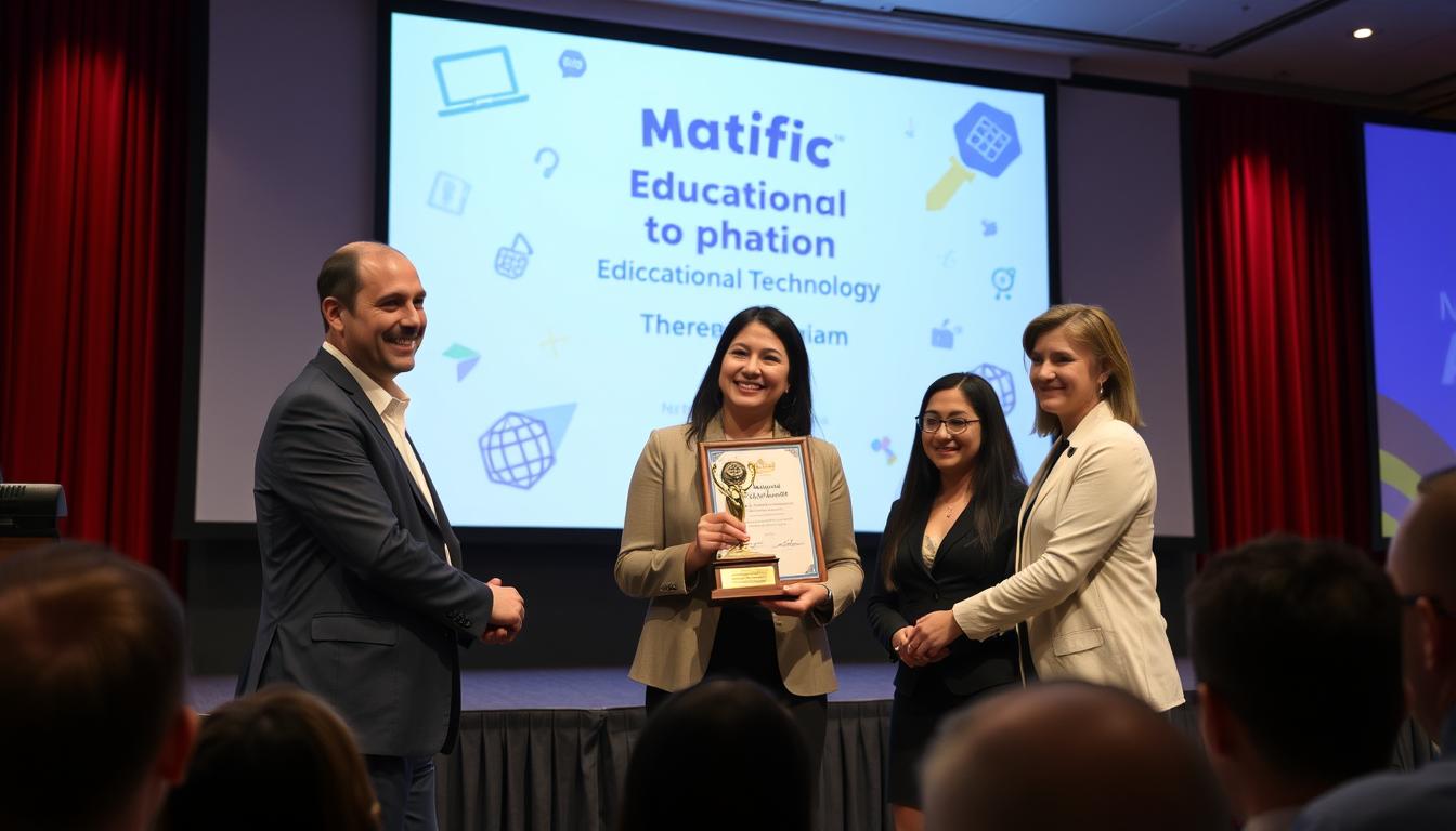 Matific award ceremony showing recognition for educational excellence