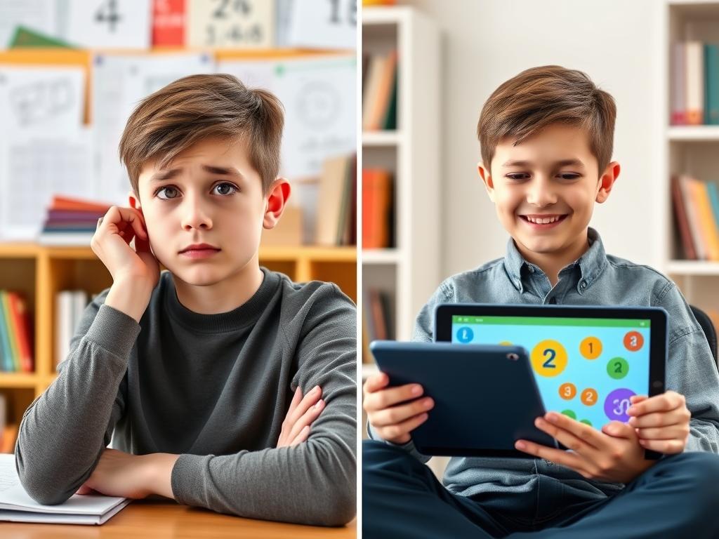 Student confidently solving math problems showing reduced anxiety