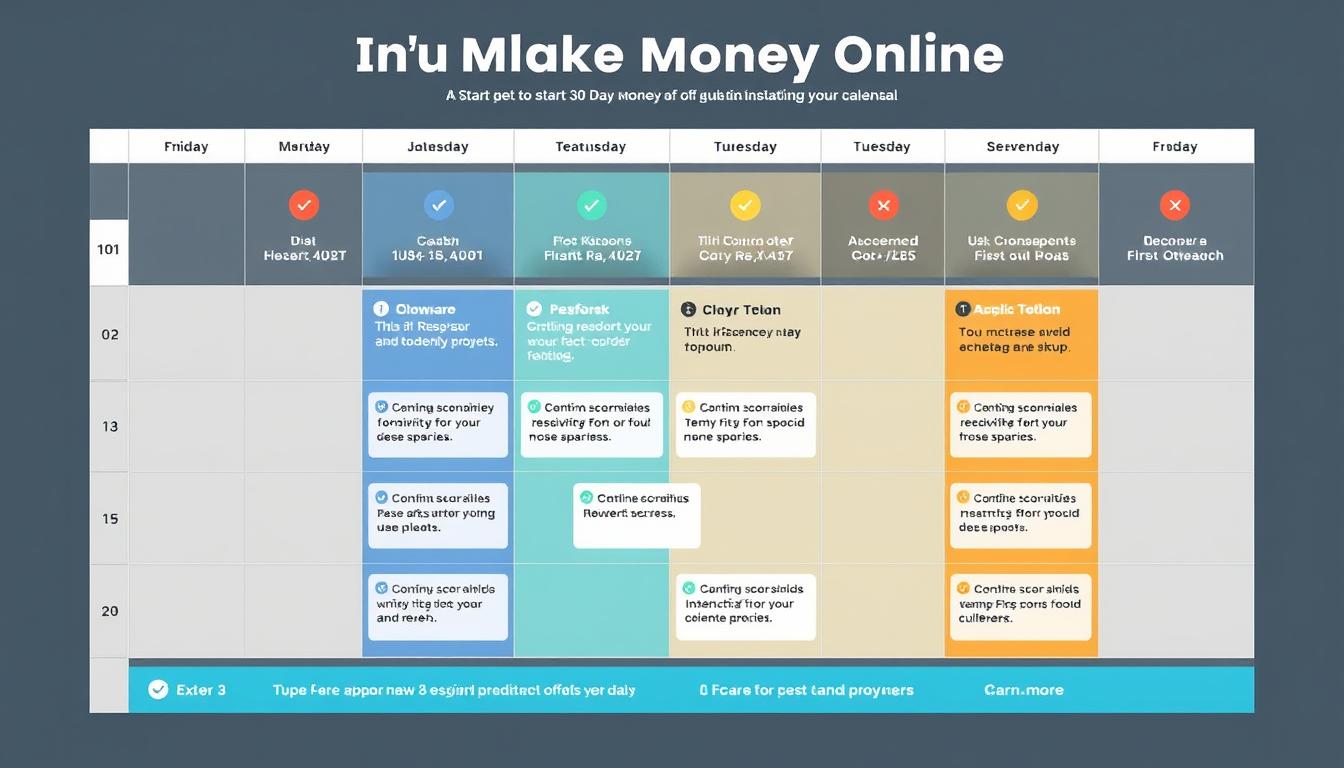 30-day action plan calendar for making money online for make money online no-BS guide