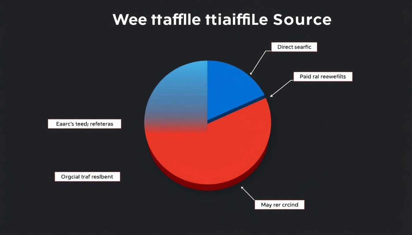 Traffic sources breakdown showing organic, direct, referral, and social traffic