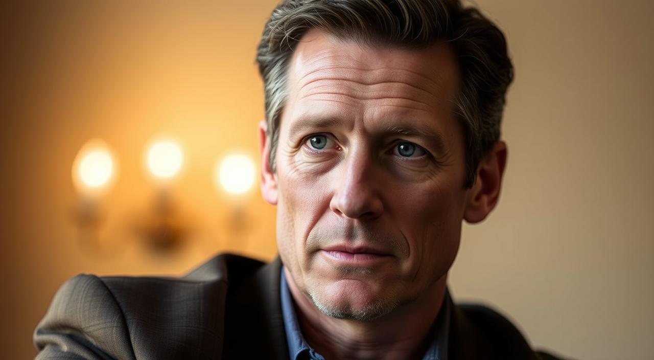 A well-lit, high-quality portrait of Judson Mills, a successful actor known for his roles in television and film. The frame captures his upper body and head, with a warm, natural lighting that highlights his features. The background is slightly blurred, creating a sense of depth and drawing the viewer's attention to the subject. Judson's expression is confident and contemplative, suggesting his wealth and success. The overall mood is one of professionalism and sophistication, befitting the topic of the article.