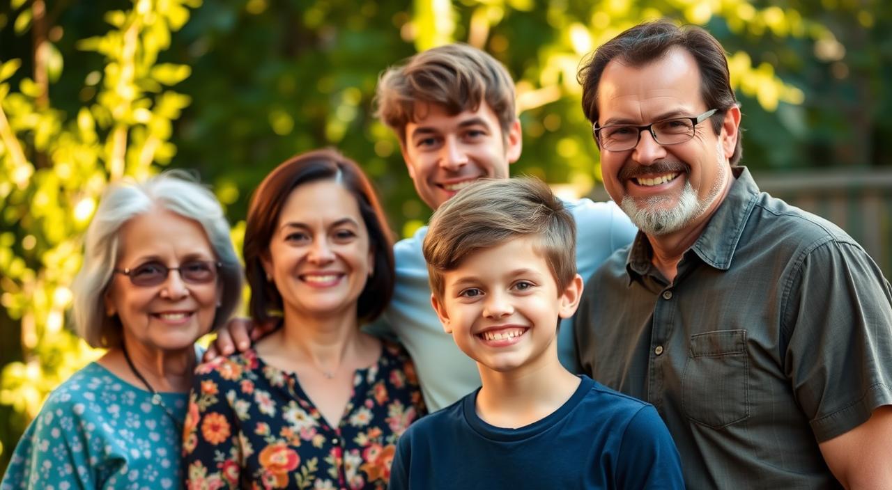 A candid family portrait of Haiden Deegan, his parents, and his siblings, captured in warm, natural lighting. The Deegan family is gathered outdoors, perhaps in a backyard or park setting, with lush greenery and a softly blurred background creating an intimate, relaxed atmosphere. Haiden, standing alongside his loved ones, is smiling warmly, conveying a sense of familial connection and support. The image suggests a close-knit, supportive upbringing that has nurtured Haiden's personal and professional development.