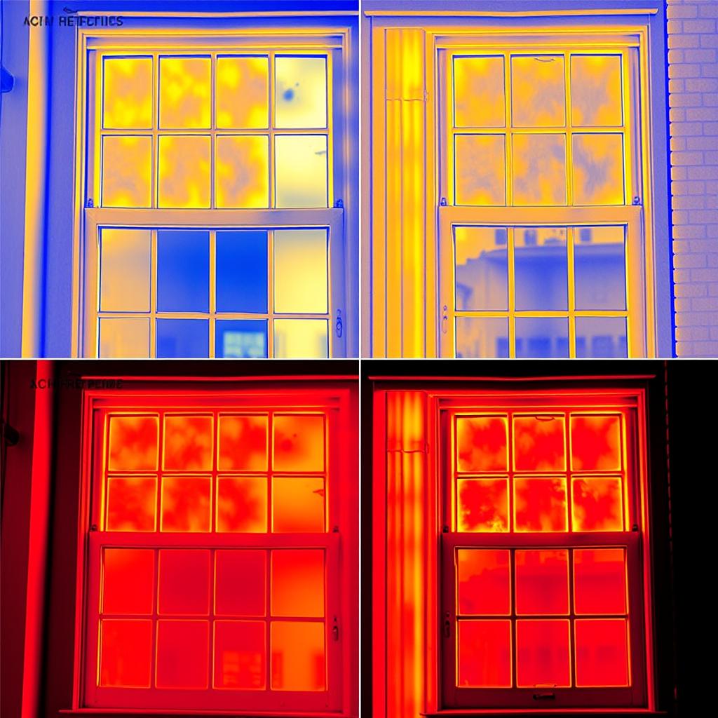 Thermal image showing energy efficiency of a double pane window compared to single pane