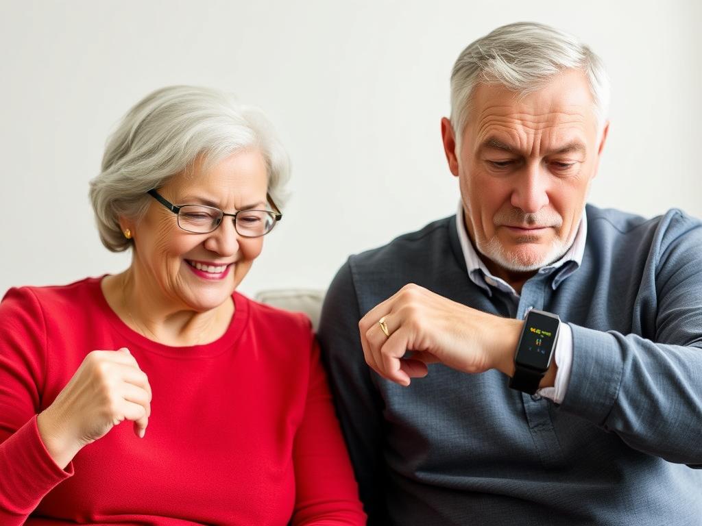 Senior comparing SmartPulse 360 Tracker with other complicated devices
