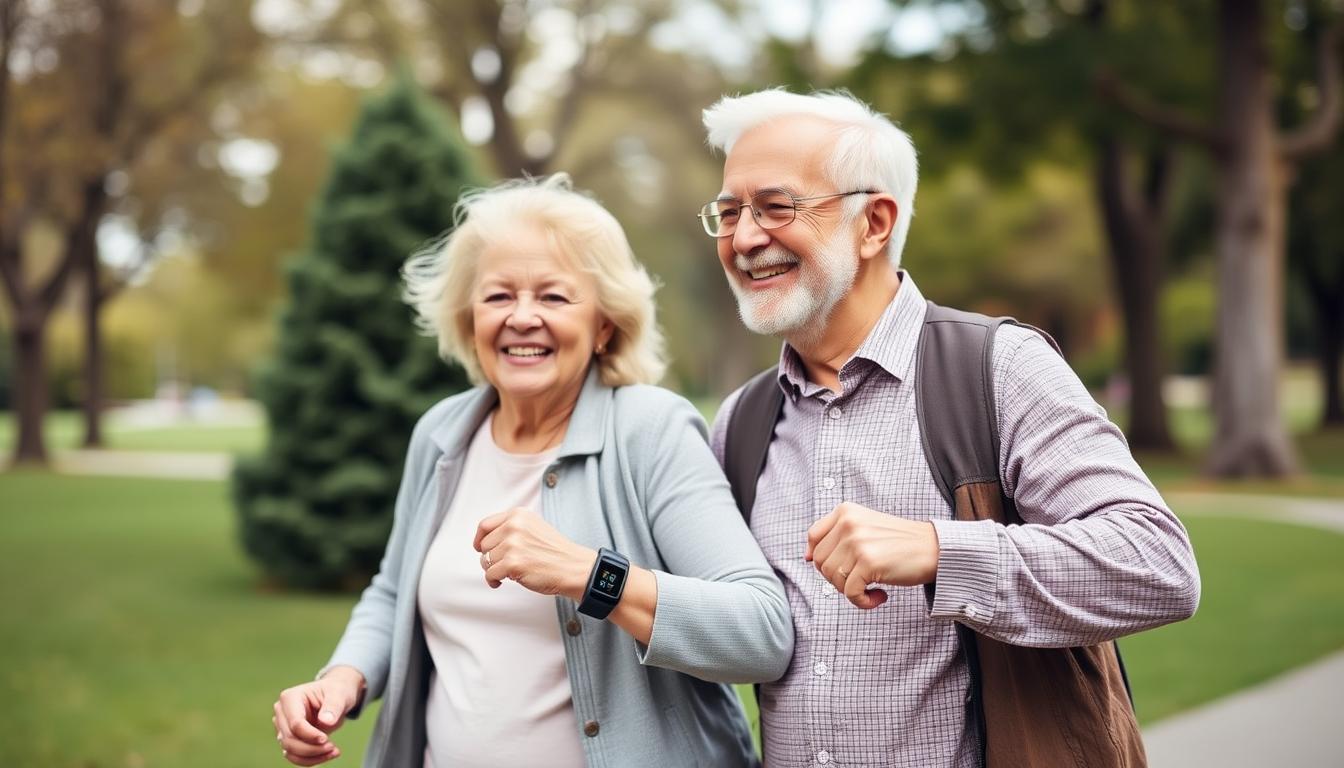 Happy senior couple enjoying life while wearing SmartPulse 360 Trackers