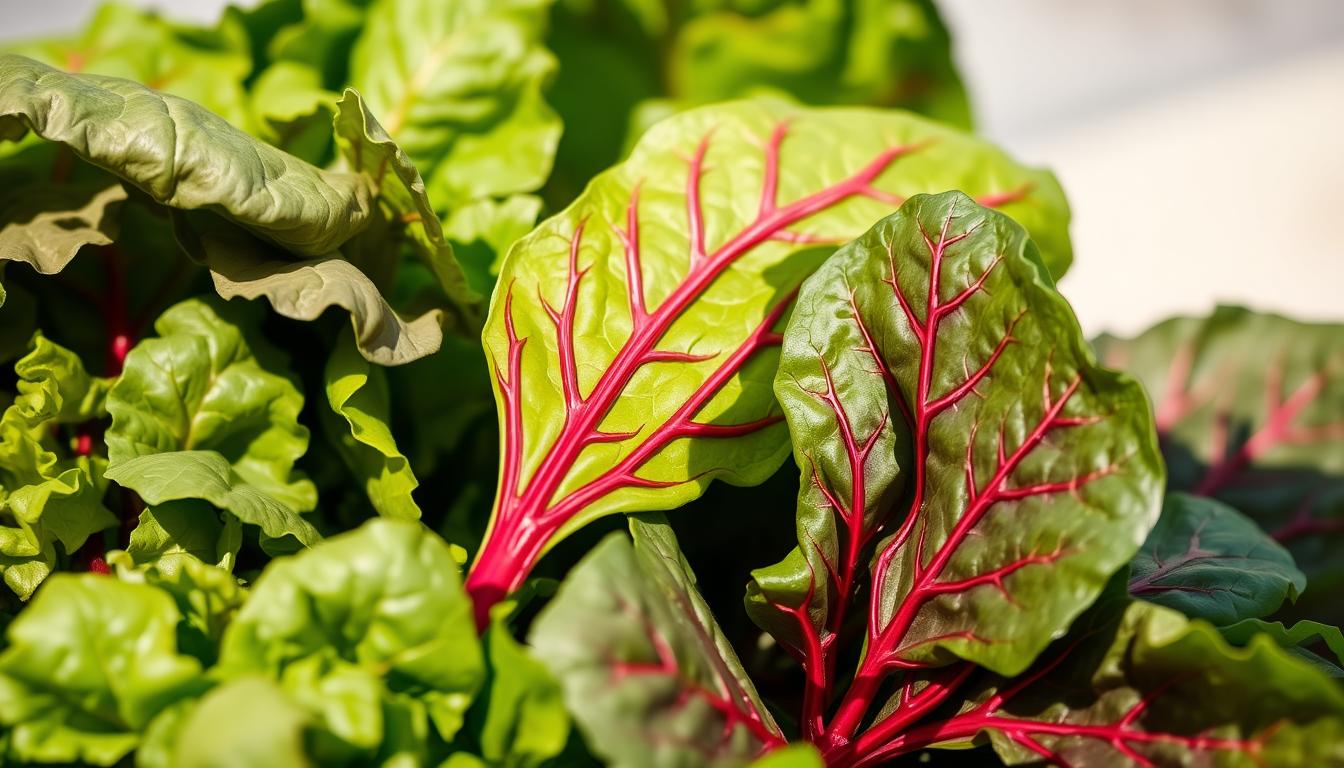 Boost Your Energy Daily: 7 Personalized Foods for Women 3 A vibrant close-up of freshly harvested iron-rich leafy greens, including lush spinach leaves, robust kale stems, and tender Swiss chard with crimson veins. The produce is illuminated by natural, soft lighting, casting gentle shadows and highlighting the rich, earthy tones and intricate textures of the leaves. The composition is focused, with the greens occupying the foreground, and a subtly blurred, neutral background providing a clean, uncluttered setting. The overall mood is one of health, vitality, and the abundance of nature's nutritious bounty.