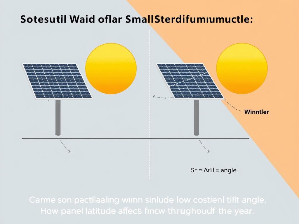 Solar panels at different tilt angles with seasonal sun position indicators